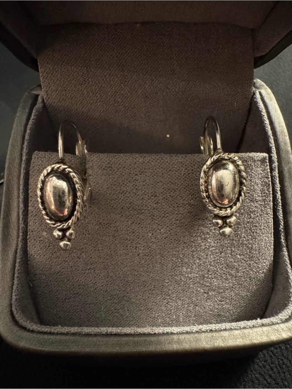 Silver Tone Rope Oval Leverback Earrings Southwestern Style